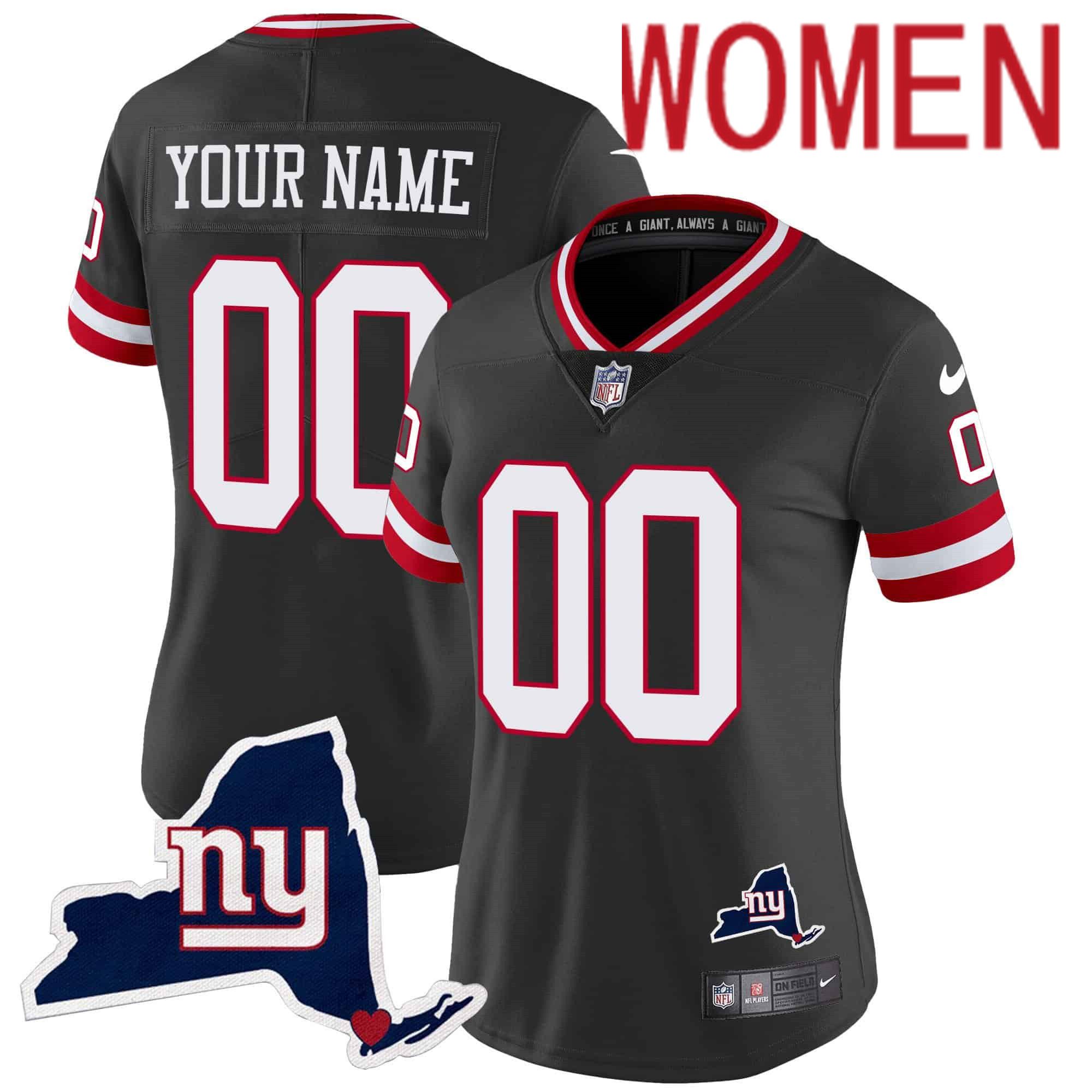 Women New York Giants Black 2024 Nike Map Patch Limited Custom NFL Jersey style 1->customized nfl jersey->Custom Jersey